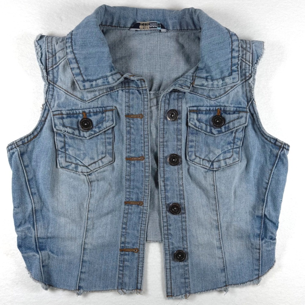 Highway Jeans Womens Light Wash Cropped Denim Vest Raw Hem MD7483HJMJ Small